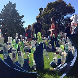 Parking day installation at SFSU featuring plastic bottles